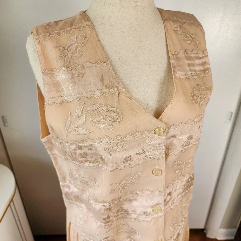 Asaro Petite Collection Vintage Pink Peach Embroidered Rayon Cotton Vest‎ PL